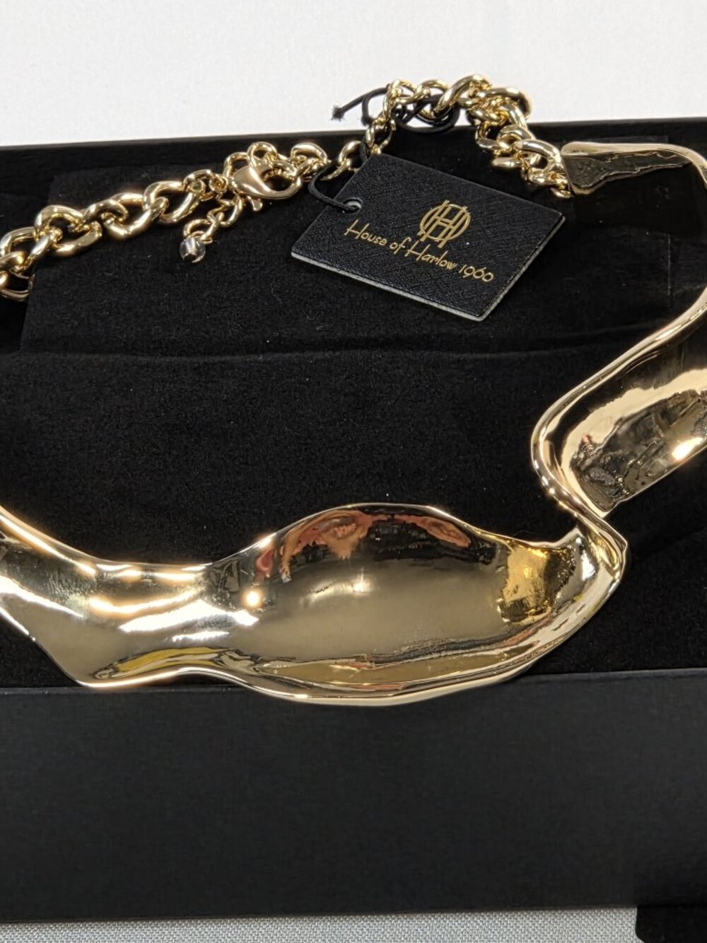 House of Harlow 1960 Gold Liquid Metal Wavy Bar Collar Statement Choker Necklace
